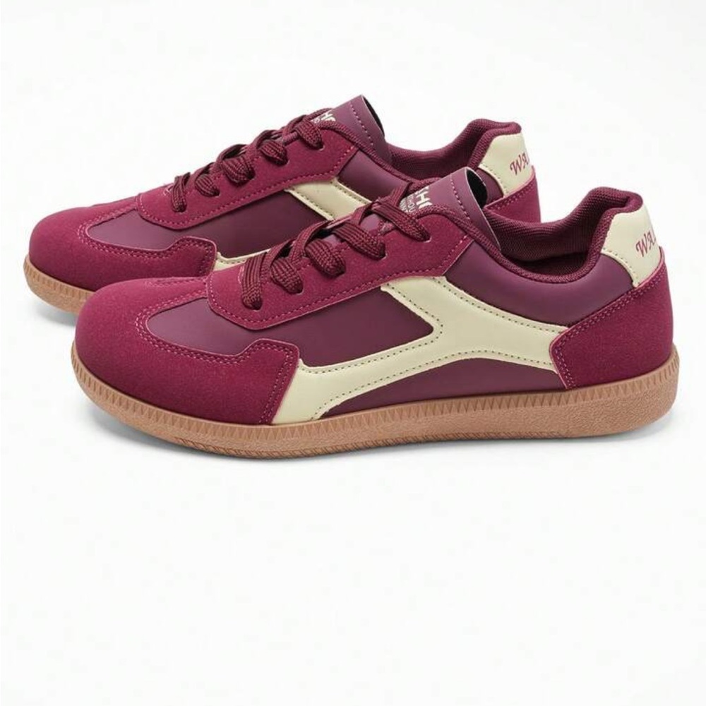 DareSee Stylish Burgundy and Cream Sneakers